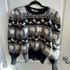 Susan Bristol Black and White Sheep Pattern Sweater